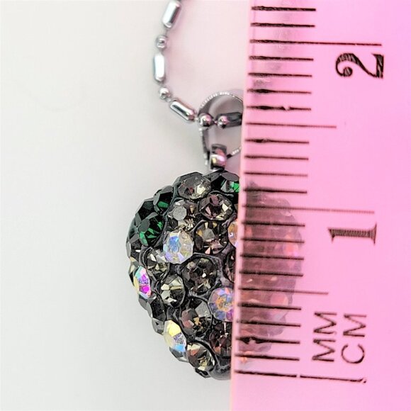 STRAWBERRY Shape Mini Green and Grey Rhinestone Small Pendant Necklace - Picture 3 of 12